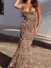Nouvelle arrivée d'été DEEKA Robe glissière en maille de chiffon avec imprimé léopard et motif animal pour femme