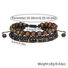 1pc New Tiger Eye Black Agate Natural Stone Beaded Bracelet, Adjustable Multi-Layer Woven Bracelet For Women & Men, Durable