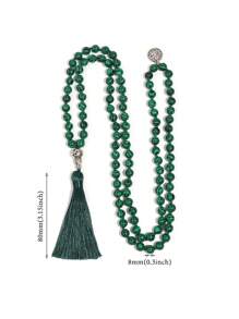 YAUKIA Collier long à gland de 8 mm, collier de perles de malachite bohème, collier de perles vertes mala, méditation, yoga, bijoux de prière pour femmes et hommes