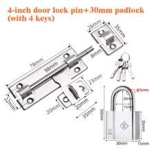 4" Slide Door Bolt Lock, Stainless Steel Burglar-Proof Door Latch, Wooden Door Lock Hasp, Thickened Double-Direction Door Latch Lock Set With Padlock Suitable For Wooden Doors And Windows, Ensuring Privacy And Security