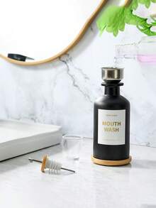 11.80Z Glass Mouthwash Dispenser ForBathroom With Stainless Steel & BambooNozzle, Mouthwash Cup Reusable, BambooTray, And Elegant Gold Sticker.(Clear - Multicolor - View 13