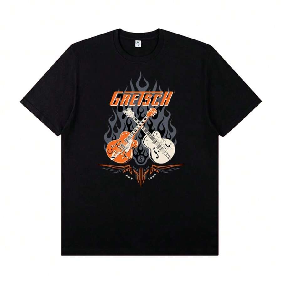 Fashion-Gretsch Electric Guitar Instrument Peripheral T-Shirt Short Sleeve Cotton Rock Band Lead Singer Practice Costume Casual T-Shirt - màu đen - Xem 1