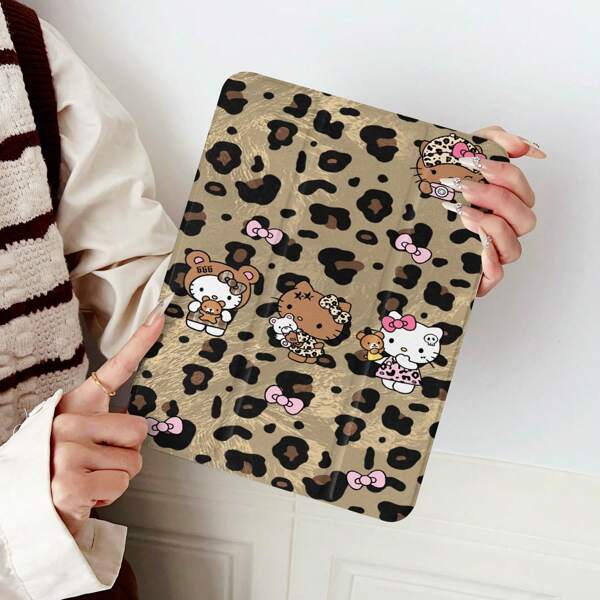 Sanrio 1 pieza Funda protectora de tableta con estampado de leopardo de gato KT, cubierta protectora de tableta con patrón de estampado exquisito, compatible con iPad de 10.2 pulgadas, iPad Pro 11 2021/2020/iPad de 10ma generación/Mini4/5/6, iPad de 12.9 pulgadas, que brinda protección total para tu tableta