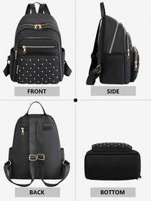 防盗铆钉尼龙背包，女士钱包，多功能时尚日常包，多口袋轻便旅行包，大容量简约背包，便捷背包，适合学生、护士、教师、商务人士、旅行、通勤、购物、办公、约会、徒步、训练、工作，生日礼物、节日礼物，背包 - 灰色 - 查看 6