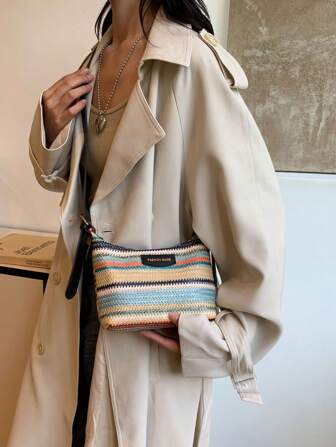1 件彩色拉链针织可调节单肩包，简约时尚，适合女性