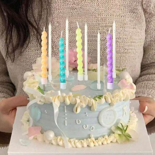 6 piezas/12 piezas/24 piezas Velas de cumpleaños de 3 pulgadas, tallo recto blanco (con detalles dorados), espiral multicolor perlado, diseño multiestilos, adecuado para decoración del hogar, dormitorio, fiestas, postres de boda, cupcakes, velas decorativas, decoraciones, oficina, regalos de vuelta al colegio, diseño con caja, regalos para mejores amigos, mujeres, invierno, blanco crema, colores macarrón
