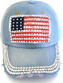 S.American Flag Baseball Cap Sparkle Rhinestone USA Flag Deim Hip Hop Hat - 3c - View 2