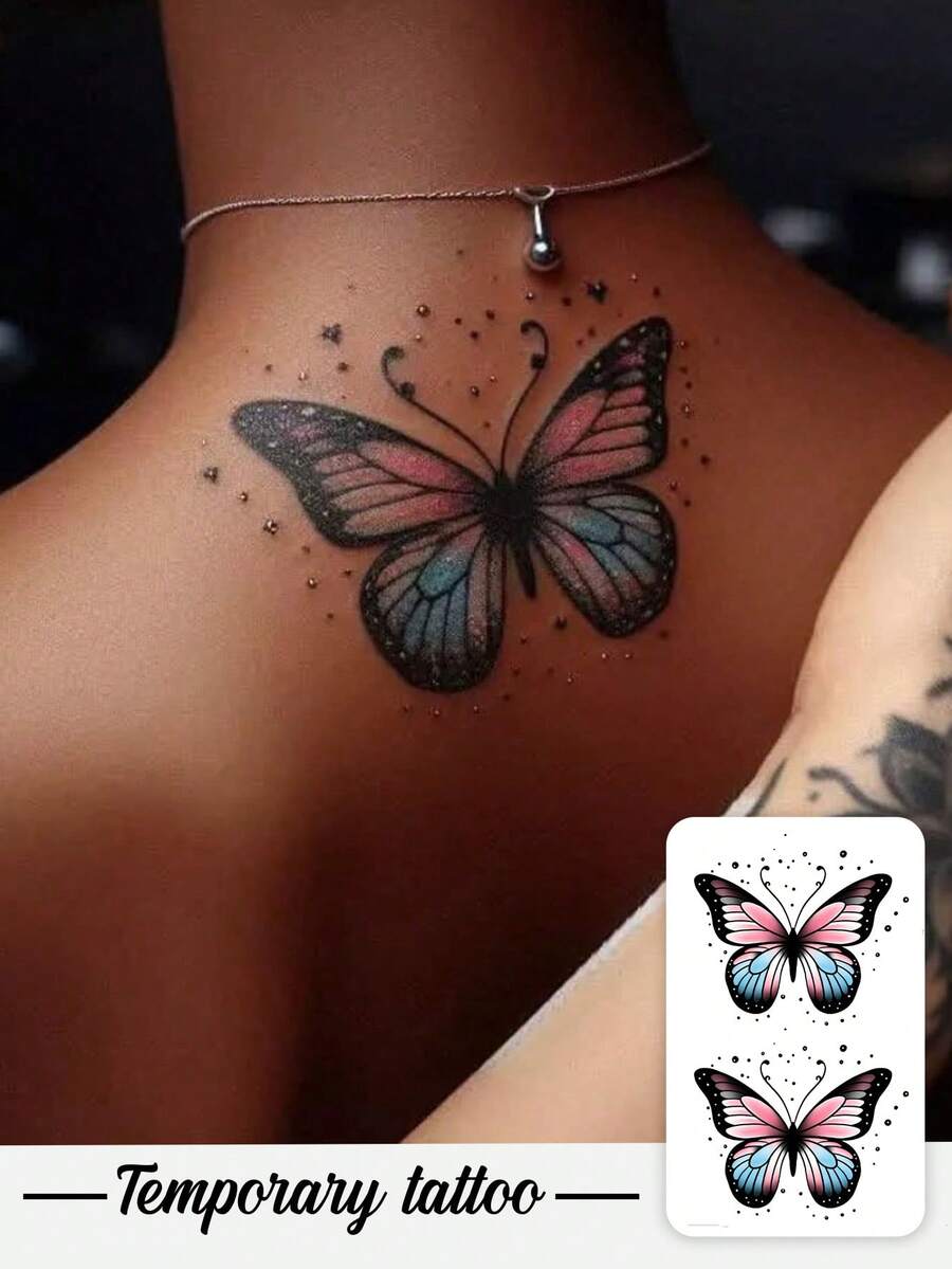 1pc Waterproof Temporary Tattoo Sticker, Colorful Floral & Butterfly Design, Personalized Fashion , Suitable For Women, Lasts 3-5 Days - Multicolor - View 1