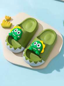Un par de pantuflas de dinosaurio para niños y niñas en verano, para interiores, con suela suave antideslizante de EVA, para niños y niñas pequeños y medianos - Verde - Ver 3