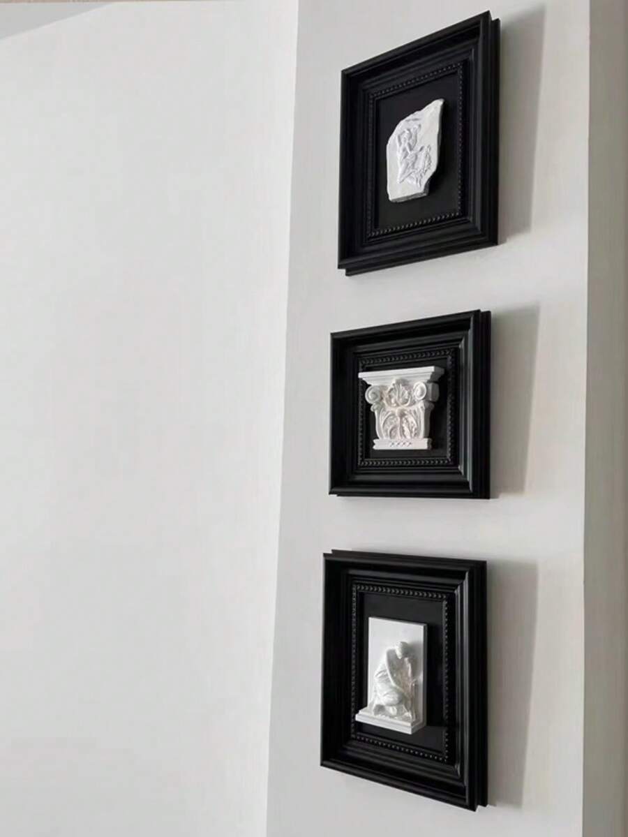 【3D浮雕裝飾畫】法式復古石膏藝術壁畫 歐洲建築羅馬柱雕塑牆飾 奢華客廳臥室背景牆裝飾 入伙禮品家居裝飾 - 黑色 - 查看 1