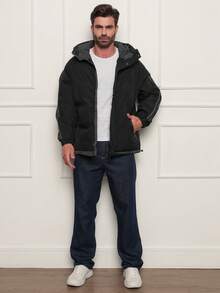 Men's Windbreaker Jacket Waterproof Mountaineering Trail Trekking Climbing Winter Lined Water Resistant Casual Lightweight Sports High Collar Removable Hood Softshell Cold Shelter Mountain Sailing Hiking Fishing - 黑色 - 查看 6