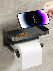 1pc Wall-Mounted Toilet Paper Holder With Storage Shelf - Black, Self-Adhesive, No-Drill Design For Bathroom, Kitchen, Or Hotel - Ideal For Holding Toilet Paper, Phone, And Accessories, Accessory Holder Modern Wall Shelf Durable Plastic, Toilet Paper Holder Back To School