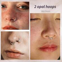 2Pcs 18G Opal Nose Rings Hoops - 316L Surgical Steel Septum Nose Rings For Women Conch Piercing Jewelry Daith Helix