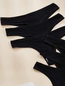 8 件女士丁字裤，简约性感低腰三角内裤 - 黑色 - 查看 3