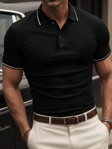 GRDR Men's Casual Solid Color Short Sleeve POLO Shirt, Summer - Black - View 2