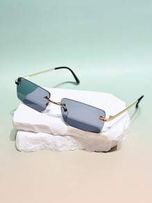 1 par de gafas de sol cuadradas sin montura de estilo vintage con patrón geométrico, versátiles y elegantes, de estilo de moda high fashion Y2K, adecuadas para exteriores y diversas ocasiones