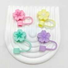 1/2/3/4/5/6/7/8 piezas Tapa de silicona con diseño de flor compatible con accesorios para taza , tapas reutilizables para sorbetes de 10 mm (0.4 pulg.), a prueba de polvo, para decoración de fiestas, regalo para el Día de la Madre. - Multicolor - Ver 17