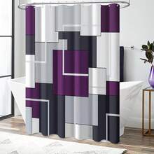 BTTN Red Fabric Shower Curtain, Modern Geometric Cloth Shower Curtain Set With Plastic Hooks, Water Repellent, Weighted Hem, Abstract Decorative Polyester Shower Curtains For Bathroom, 72 X 72 - Purple - View 7