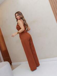 ELEGANT LONG TAILORED OVERALLS WITH BELT FOR WOMEN/DD091 - màu nâu - Xem 5