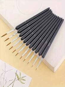 11pcs Professional Fine Liner Brush Set For DIY Model Painting, Durable Weasel Hair Brushes, Suitable For Watercolor, Oil, Acrylic Painting, Artist Grade Detail Brushes, Plastic Super Fine Acrylic, Watercolor Pens, Outline Brush, Factory Direct,Back To School,School Supplies