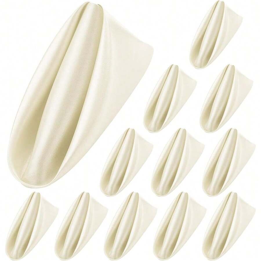 New-2025  12 Piec Satin Napkins Soft Dinner Napkins Square Table Napkins 17 X 17 Inch For Rtaurant Weddings Party Dinner Dration (Ivory) - 象牙色 17 x 17 英寸 - 查看 1