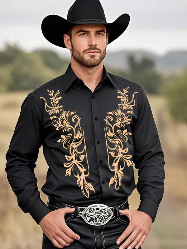 Men's Fashion Casual Denim Look Long Sleeve Shirt