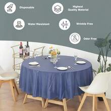 (12-Pack Heavy Duty Plastic Table Covers Tablecloth (Reusable) (Round 84", Navy Blue) - 藏蓝色 - 查看 5