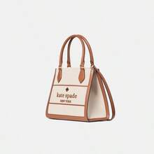 Kate Spade Ellie 小号皮革托特包斜挎包帆布挎包单肩包顶部提手手提包，适合送给女士、妈妈、朋友的休闲生日海滩节日礼物，KK098960 - 杏色 - 查看 3