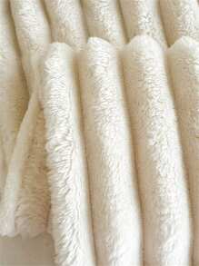 1pc Thick Striped Plush Blanket, Wide Striped Laser Cut Faux Rabbit Fur Fleece Blanket, Cozy Milk Fleece Flannel Throw Blanket For Casual Nap & Office Use