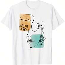Camiseta con dibujo lineal minimalista de una línea y arte abstracto facialLa camiseta de - Blanco - Ver 1