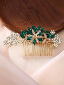 1 件梅花图案水钻合金发梳，适合女士、派对、婚礼、摄影