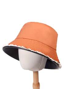 1pc Solid Color Dopamine Lace Patchwork Bucket Hat, Simple Versatile Stylish Fashion Casual Sun Protection Travel Beach Hat