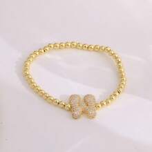 1pc, 18k Gold Plated A-Z Initial Bubble Bracelet Classic Fashion CZ Pave Charm Beads Stretch Design Gift