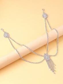 1pc Fully Rhinestoned Cross Back Chain With Water Drop Tassel, New Fashion Bridal Gown Body Chain - Silver - View 4