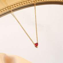 1pc Minimalist Stainless Steel 12 Birth Zodiac Birthstone Heart Pendant Necklace, Monthly Stone