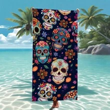 1 Stück Strandtuch mit Blumen-Totenkopf Design, ultra-weiches Mikrofaser Extra Groß Stranddecke, super saugfähiges Badetuch, geeignet für Reisen, Pool, Tauchen, Surfen, Yoga, Camping, in Erwachsenen- und Kindergrößen erhältlich, Strandaccessoires