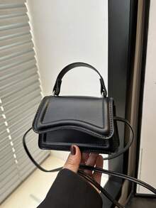 Mini Women Handbag, Lightweight Portable Hand-Held Mini Tote, 2025 Summer New Flap Plain Color Crossbody Bag - Black - View 3