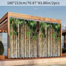2 Stück Bambusgewebter Außenvorhang, Blumen- und Pflanzenmuster, atmungsaktiver Sichtschutzvorhang für Terrasse, Garten, Flur, Balkon, Terasse, Innenfenster, Türvorhang