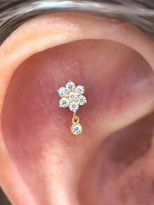 EleRunis 1 pieza Pendientes de botón de bola sin costuras de flor de plata de ley 925, adecuados para uso diario, boda, fiesta, compromiso, aniversario, Día de San Valentín y otras ocasiones - Dorado - Ver 3