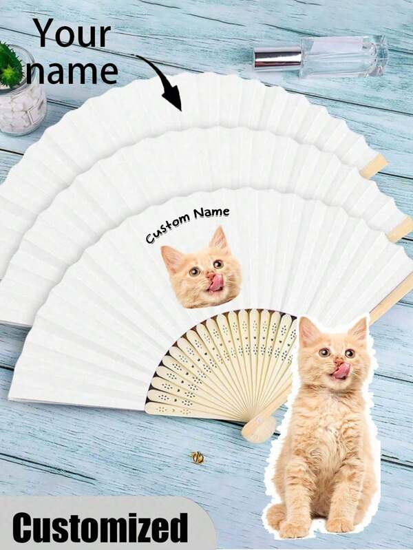 Customized Pet Photo And Name LOGO White Wedding Fan,Classic DIY Fan,Ornamental High-Quality Custom,Personalized,Stylish, Exquisite Custom, Personalized, Unique Ideal Gifts, ,Colorful,Cute,Adorable,Funny,Kawaii,Y2K,Stylish,Unisex,Casual,Custom,Personalized,Unique,Customized,Ideal Gifts For Him,Ideal Gifts For Her,Her,Boyfriend,Girlfriend,Family,Friends Back To School