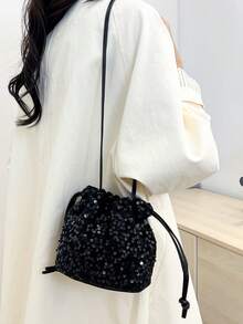 Túi nhỏ thanh lịch, đính sequin tinh tế kiểu cổ điển, túi may mắn mới, trang sức ngọc trai cá nhân hóa, phong cách phương Tây đa năng, túi đeo chéo nhỏ gọn dành cho nữ. - màu đen - Xem 11