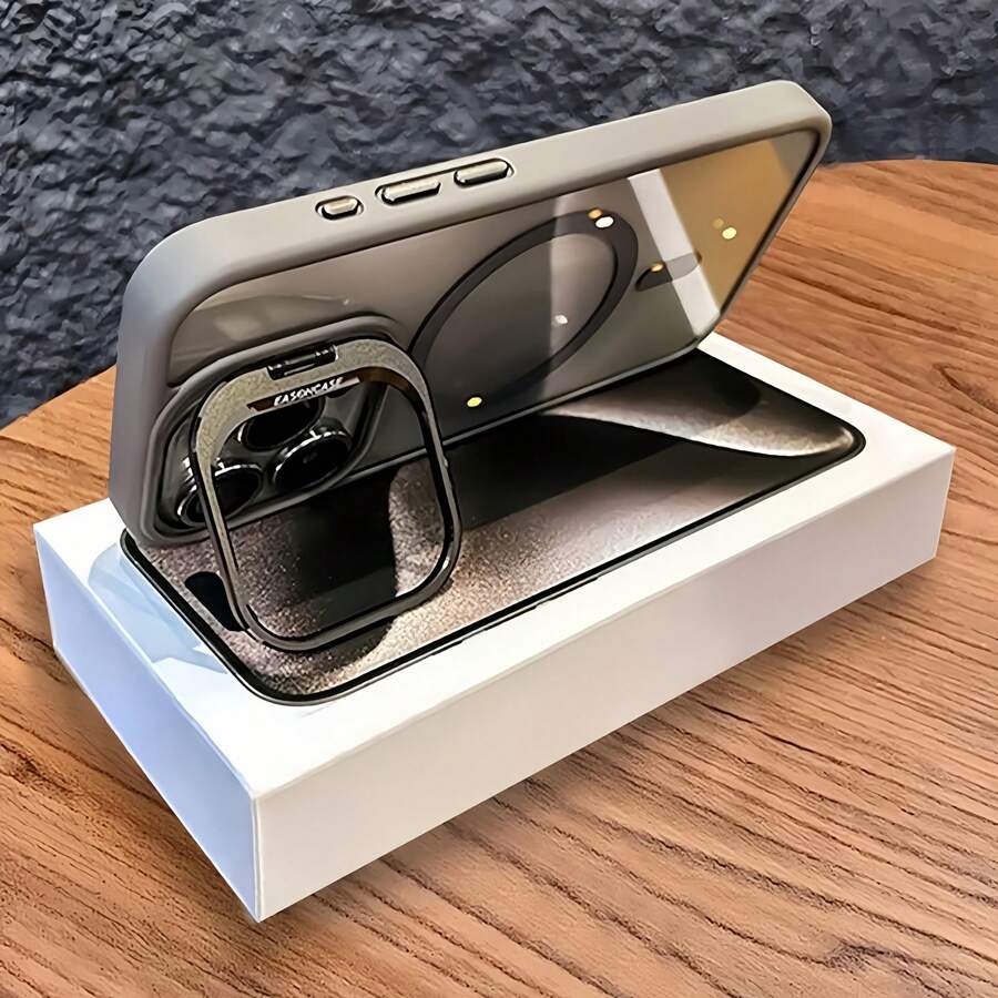 [Super Hot Magnetic Shockproof Case For IPhone] Premium Magnetic Shockproof Case For Iphone 16 15 14 13 12 Pro Max Plus Magsafe Stand Glass Lens Protective Back Cover - Xám - Xem 1