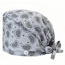 1 pieza Gorra ajustable de mujer con patrón de corazón y floral, talla única, absorbe el sudor con banda elástica, adecuada para salón de belleza, veterinaria, médico, enfermera, trabajador de saneamiento
