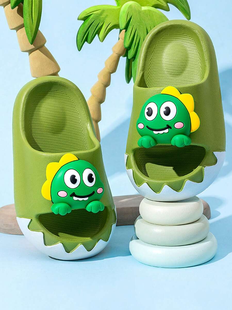 Un par de pantuflas de dinosaurio para niños y niñas en verano, para interiores, con suela suave antideslizante de EVA, para niños y niñas pequeños y medianos - Verde - Ver 1