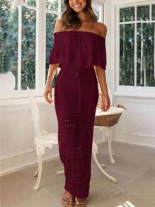 Vestito lungo elegante da donna, con spalline scoperte, allacciatura e coulisse, ideale per spiaggia, vacanze, occasioni casual, colore unico, adatto anche per Pasqua, crociera, estate