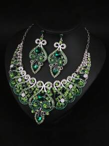 Set de 3 piezas de collar con colgante de cristal y aretes de moda, accesorios para vestir en fiestas, eventos y días festivos