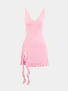 European & American Style Sexy V-Neck Asymmetrical Open Back Mini Dress, Versatile Party Wear Sundress, Summer