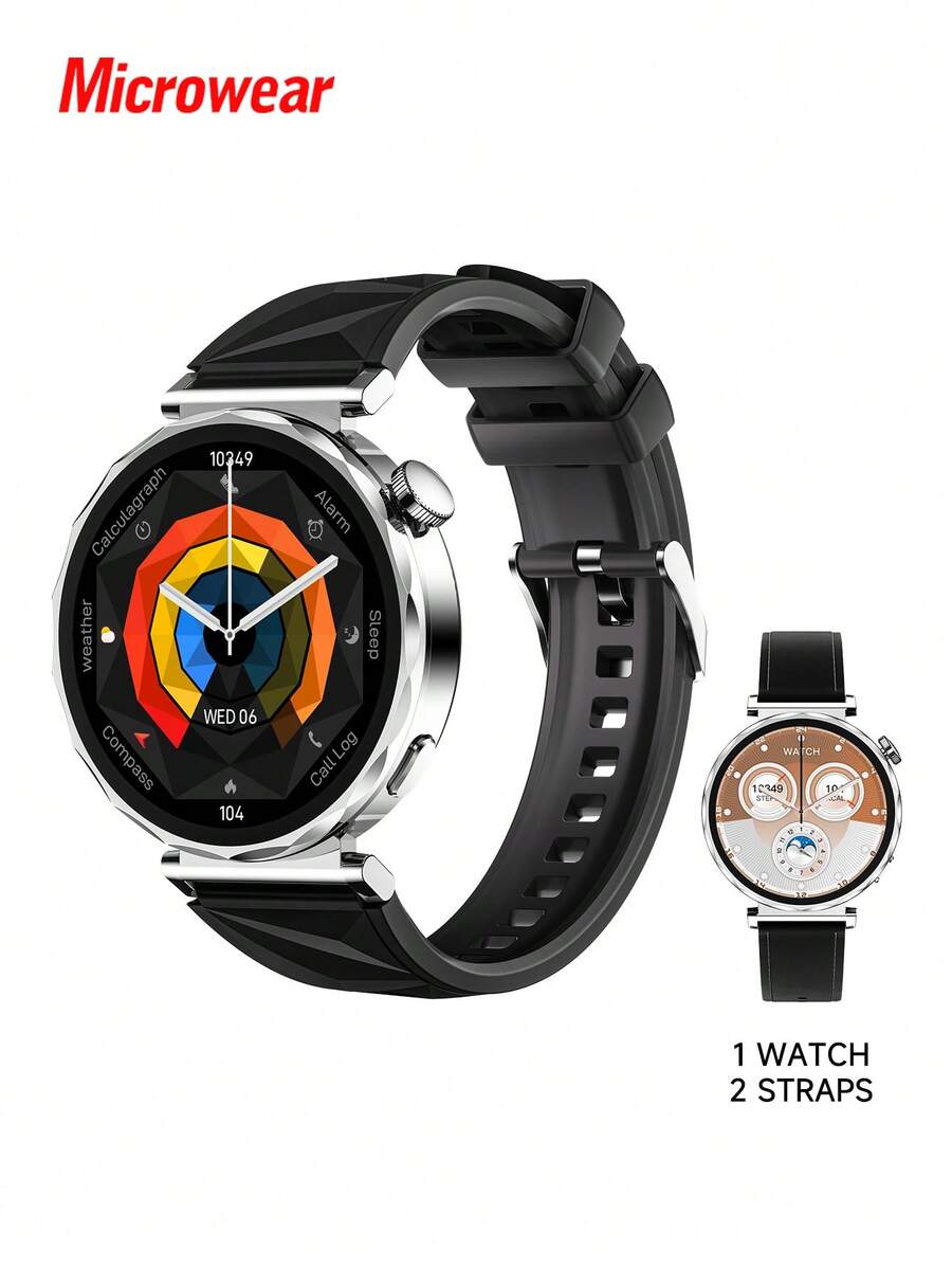 Microwear 2025新款Galaxy-Face智能手表，高清版，男女通用，112+运动模式，心率监测，睡眠追踪，计步器，活动追踪器，兼容安卓和iOS系统，透气表带