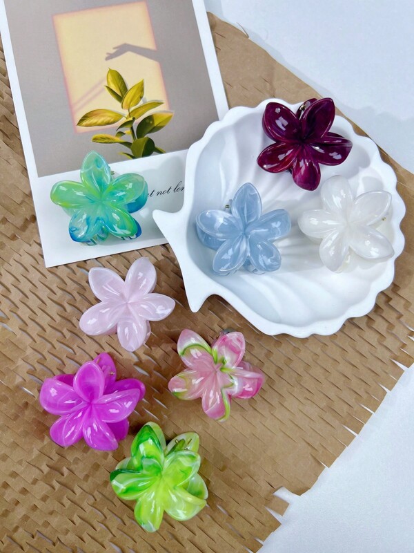 8pcs/Set Spring & Summer Small Daisy Hair Clips, Suitable For Women - Marble Texture Wave Flower Design - Ponytail Hairpin - Sweet & Cute Style - For Daily Wear, Christmas, Beach Holiday Hair Accessories