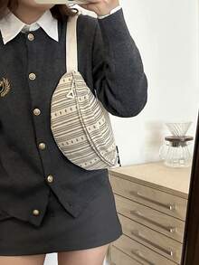 Fashion Large Capacity 2024 Striped Personalized Korean Style Shoulder Crossbody Waist Bag For Women - Beige - View 4